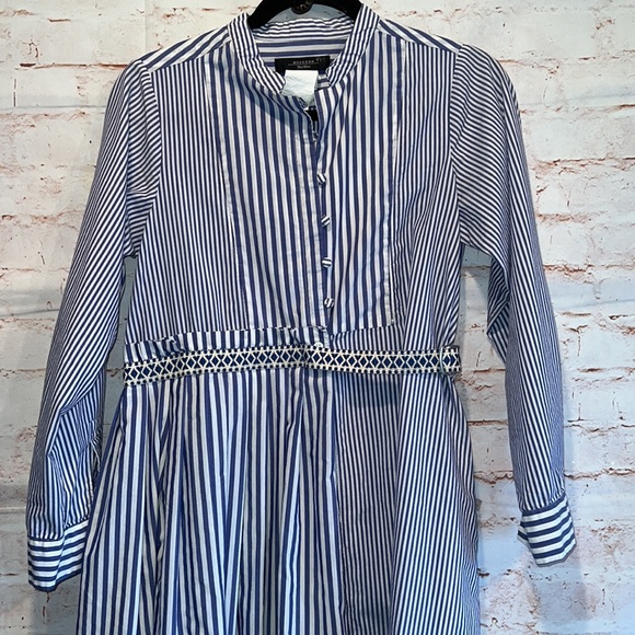 MaxMara weekend Dress striped cotton 4 stand up collar blue white belted pockets - Picture 7 of 16